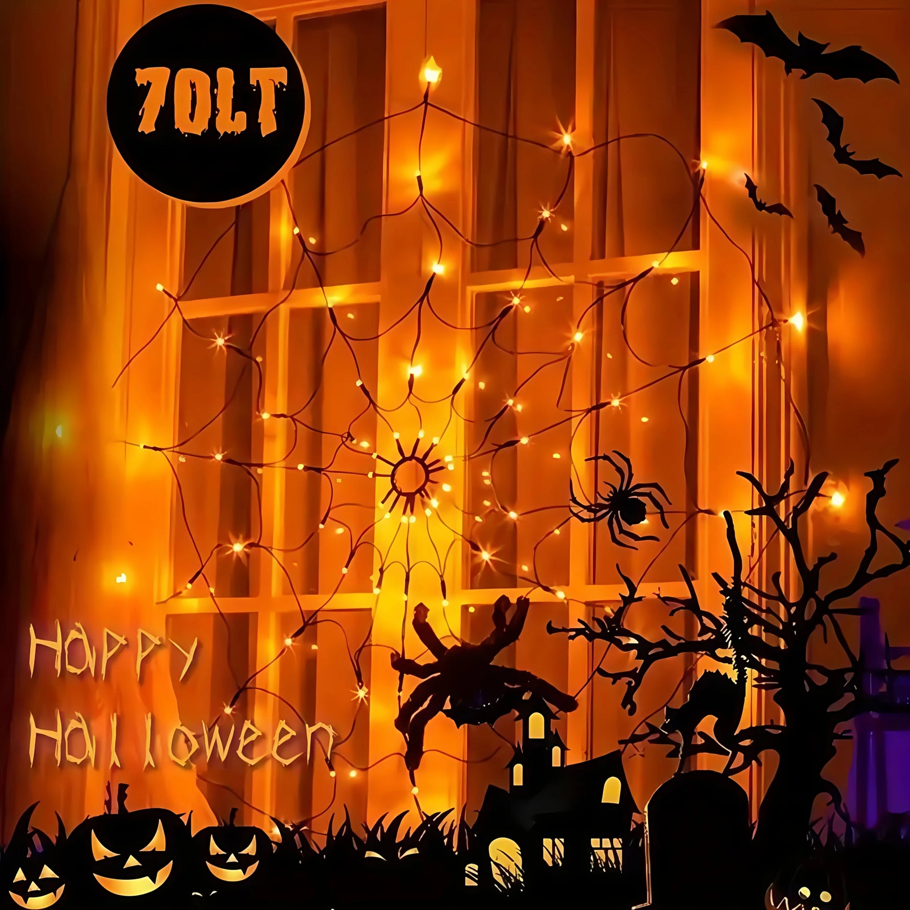 Halloween Spider Web Light w/ Giant Spider - 8 Modes, Remote Control, USB Powered for Spooky Indoor Outdoor Decor