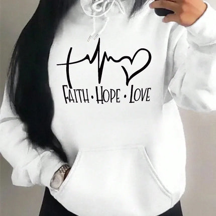 Faith Hope Love Letter Graphic Women Hoody Street Casual Loose Sweatshirt Autumn Fleece Hooded Hip Hop O-Neck Clothing Female