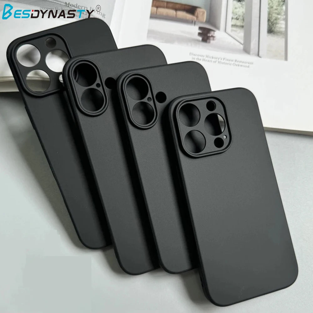 Luxury Full Black Silicone Matte Phone Case For iphone 17 Air 16 15 14 13 12 11 Pro Max 16 15 14 Plus Back Cover TPU Soft Case