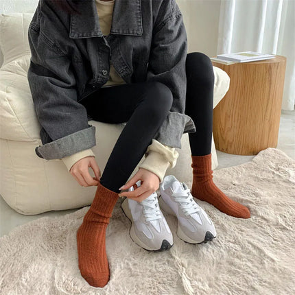 2024 New Winter  Cashmere Wool Women Socks  Casual japanese fashion Solid Color Thicker Long Sock Girls Thermal Warm Crew Sock