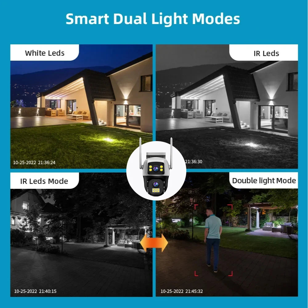 8MP 4G Sim Card Camera Dual Lens Dual Screen Wireless WiFi Outdoor Surveillance Human Detect Security Protection PTZ IP Cameras