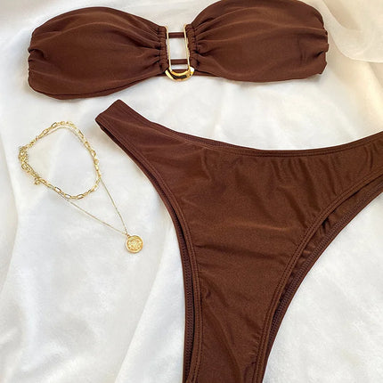 Solid Color Bikinis Push Up Swimwear Women Halter Bikini Set Shiny Swimsuit Push Up Bathing Suits Bandage Beachwear Thong