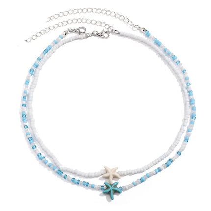 Tidepool Starfish Necklace - Surf & Beach Boho Jewelry Starfish Turtle Beaded Choker Necklaces, Adjustable Necklaces, Ocean Gift