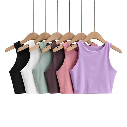 2023 Summer Fashion Women Sexy Slim Tops O-neck Sleeveless Double Nylon Ladies Good Quality Tank Tops 6 Colors