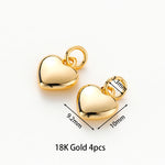 4pcs/lot 14K 18K Gold Plated Heart Charm with Jump Ring Necklace Making Supplies Solid Love Pendant For DIY Jewelry Accessories
