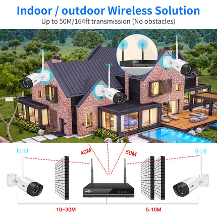 Hiseeu H.265 16CH NVR 5MP Wifi Surveillance Camera System Color Night Human Motion 2 Way Audio WiFi Outdoor Security Cameras Set