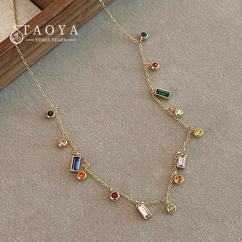 Light Luxury Stainless Steel Colorful Zircon Dopamine Short Collar Chain 2025 Colorless Jewelry For Women‘s Necklace Accessories