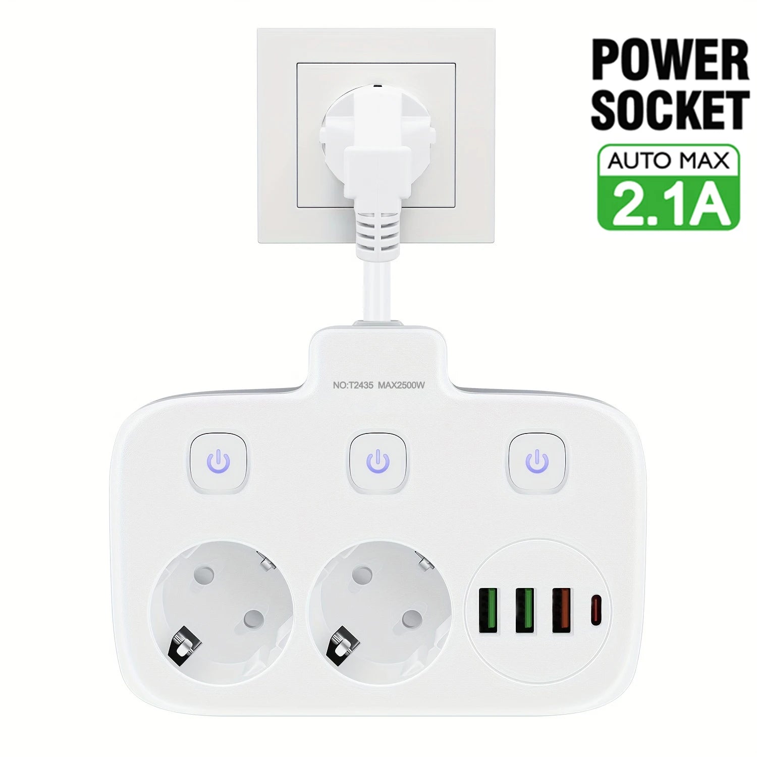 EU KR Plug Power Strip AC Outlets Multitap Electrical Wall Socket Extension Cord With USB C Ports Fast Charging Network Filter