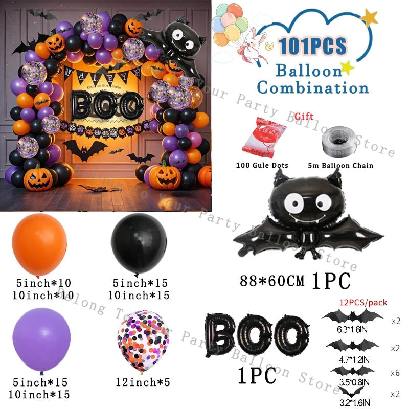 Halloween Balloons Garland Arch Eye Ballon with Bats Pumpkin Purple Orange Black Ballon for Birthday Party Halloween Decorations