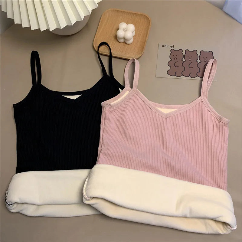 Women Winter Warm Top Thin Velvet Corset Top Solid Y2k Sleeveless Tank Tops Sleeveless Sexy Slim Fleece Corset Top Female