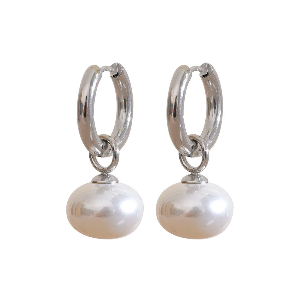 Yhpup High Quality Imitation Pearls Drop Stainless Steel Golden Korean Hoop Earrings Charms Fashion Jewelry Bijoux Femme Gift
