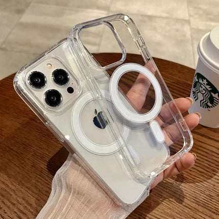 Acrylic Magnetic Case For iPhone 16 15 14 13 12 Pro Max Luxury Ultra Clear Magsafe Cover Shockproof PC+TPU Shell Silicone Cases