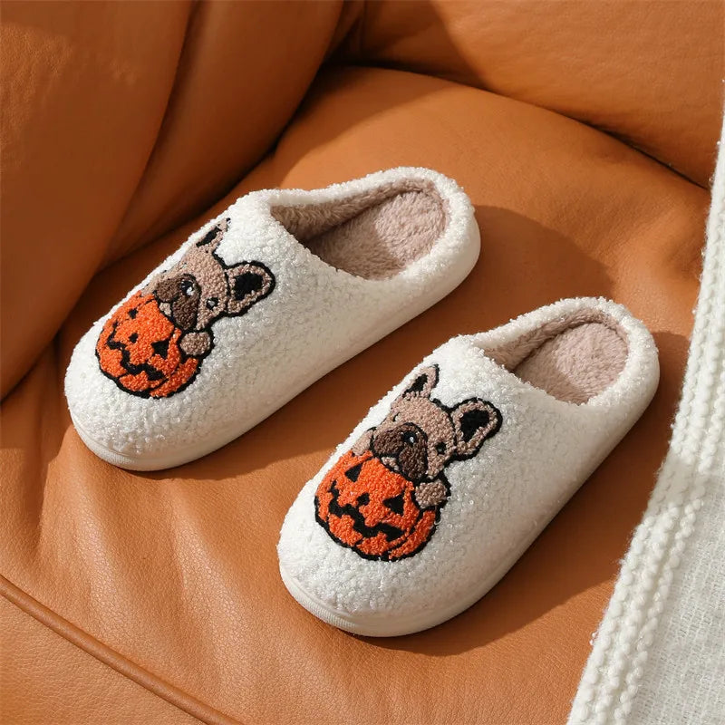 cute Ghost Plush Slipper Women Winter Warm Indoor Non Slip House Shoes Halloween Slippers Home Footwear Soft Cozy Slides fluffy