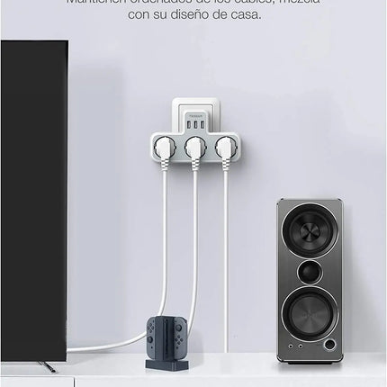 TESSAN EU Plug Power Strip with 3 AC Outlets +3 USB Ports, 6 In 1 Wall Charger Power Socket Adapter Overload Protection for Home