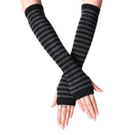 Winter Warm Long Sleeves Gloves for Man Women Fingerless Stripe Hip-Hop Knitted Elbow Mittens Elastic Outdoor Warmer Arm