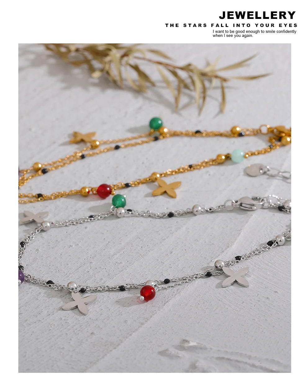 Yhpup Colorful Natural Stone Bead Flower Chain Stainless Steel Beach Anklet for Women Exquisite Summer Jewelry Bijoux Femme