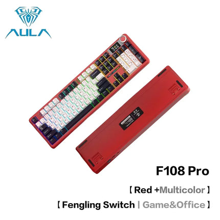 AULA F108Pro/F108 Wireless Bluetooth tri-mode connection, multi-functional display, Gasket structure, RGB lighting effects