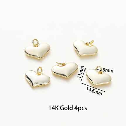4pcs/lot 14K 18K Gold Plated Heart Charm with Jump Ring Necklace Making Supplies Solid Love Pendant For DIY Jewelry Accessories