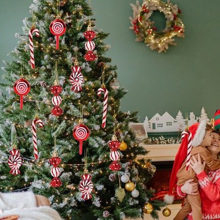 6pcs/box Christmas Tree Pendant Red Star Candy Snowflake Xmas Ball Ornament New Year 2025 Home Decoration Noel Gift Navidad 2024