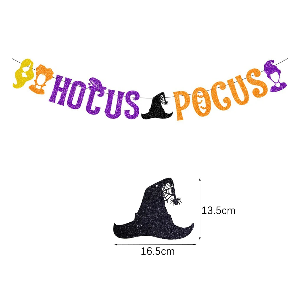 Halloween Hanging Banner Garland Bunting Pumkin Ghost Bat Paper Banner Door Hanging Ornaments Halloween Xmas Party Decoration