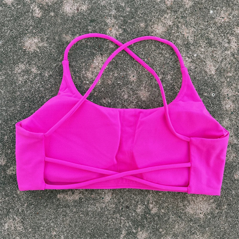 Solid Color Underwear Cross-back Women Fitness Bra Yoga Vest Gym Sport Top Hollow back Push With Chest Pad Four shoulder straps