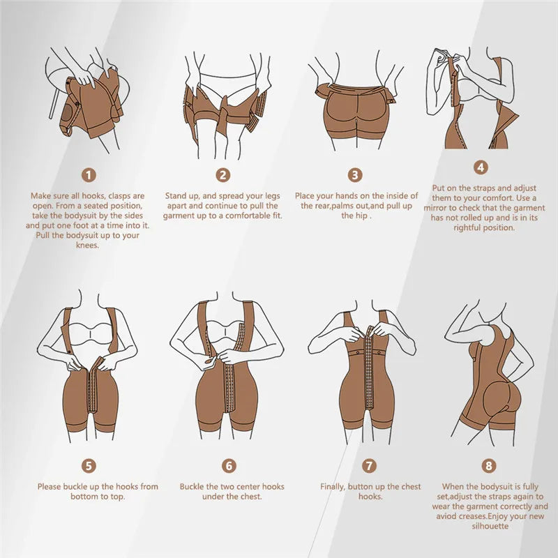 Fajas Shapewear High Compression Bodysuit Girdles with Brooches Bust for Daily and Post-Surgical Use Slimming Sheath Belly Women