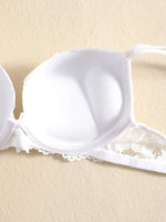 1 Set Elegant Erotic Lace Embroidery Breathable Fabric Lingeries : Push-Up Bra, Low Waist Sheer Panty - Ultimate Valentine's Day