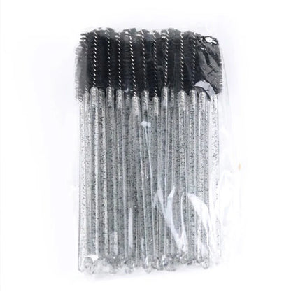 CNK 50Pcs Disposable Crystal Eyelash Brush Mascara Wands Applicator Diamond Rod Makeup Brushes for Women Eyelash Extension Tool