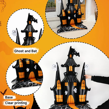 1pc Halloween 58-inch super-large haunted house castle standing aluminum foil balloon, horror Halloween, haunted house party