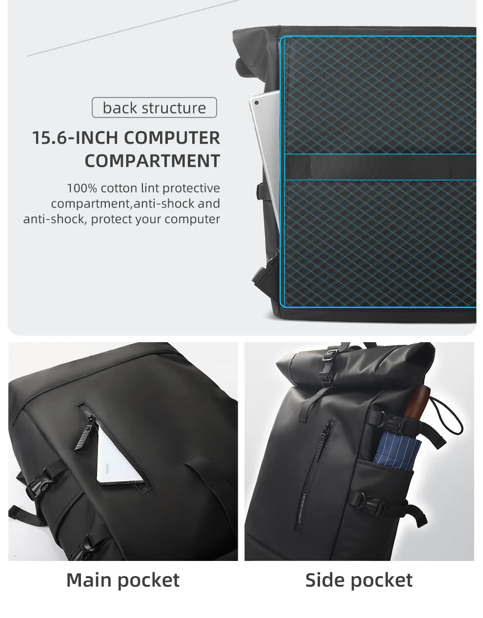 HK Expandable Travel Backpack Men Large Capacity Waterproof 15.6” Laptop Bag Hiking Rucksack Cycling Daypack Bag with USB Port