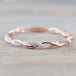 Huitan Simple Stylish Women Thin Rings Fancy Twist Band Shiny Crystal Cubic Zircon Daily Wear Versatile Jewelry Minimalist Gift