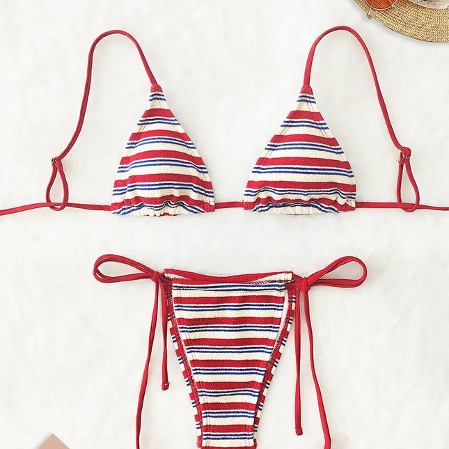 Women's Sexy Push-Up Two-Piece Swimsuit 2025 Bathing Suit Micro Beachwear Stripe Bikini Set Swimwear Trendy Mciro