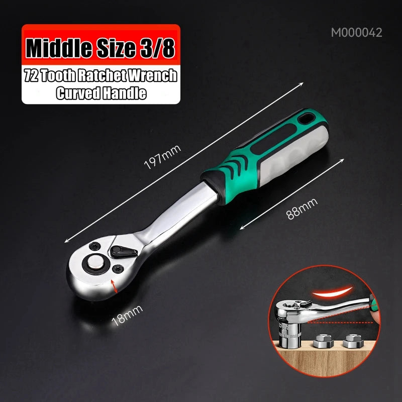 24/72 Tooth Quick Ratchet Wrench 1/2 1/4 3/8 3 Size Flying Wrenches Two-way Socket Wrench Repair Tools for for Vehicle Bicycle