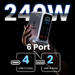 240W GaN Charger 6-IN-1 140W PD3.1 PPS USB Type C Digital Display Fast Charging Station for iPhone 16 15 MacBook Laptops Samsung
