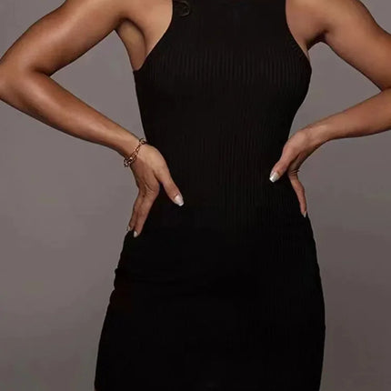 Black Ribbed Bodycon Summer Dress Sexy Vest Sleeveless Vest Club Party Mini Dress WOMEN'S Solid Color Tight Fitting