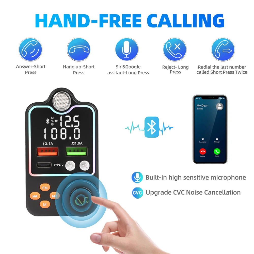 Car FM Transmitter Modulator Bluetooth 5.0 Dual USB Car Charger
