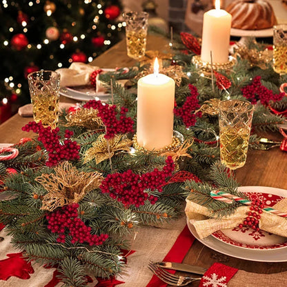 50/1branch Christmas Artificial Berries Stem Red Holly Berry Fake Flowers Plant for Xmas Tree New Year Party Home Decor Ornament