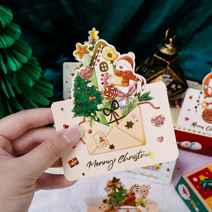 20/10/5/1Pcs Christmas Cards Greeting Invitations Foldable Bronzing Gifts Letter Home Xmas Party Envelope Decoration Accessories