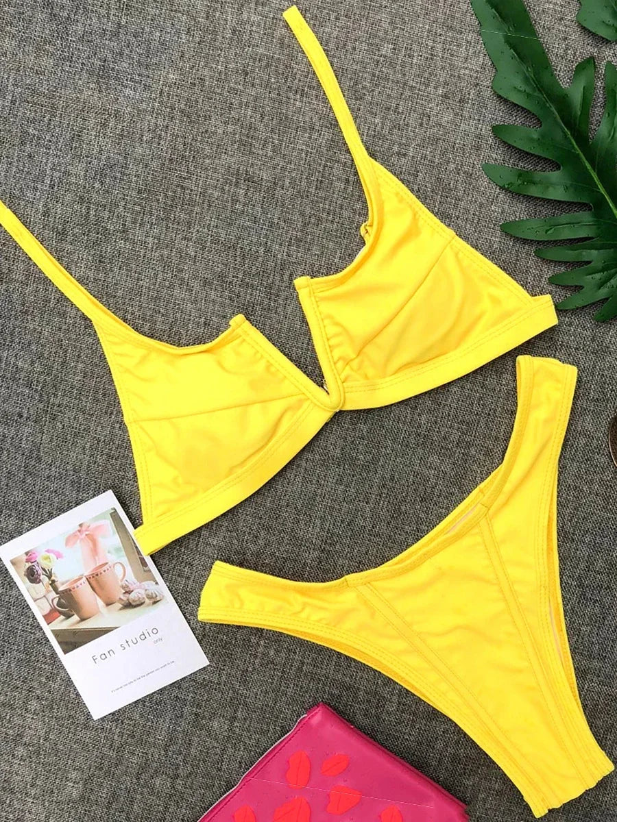 Splicing Denim V Shaped Thong Bikini Women Swimsuit Female Swimwear Two Pieces Bikini Set Bather Push Up Bathing Suit Swim Lady