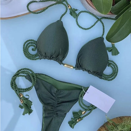 New Women Bikini Backless Rope Triangle Swimsuit Multicolor