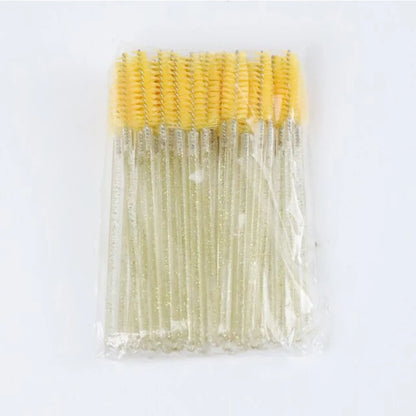 CNK 50Pcs Disposable Crystal Eyelash Brush Mascara Wands Applicator Diamond Rod Makeup Brushes for Women Eyelash Extension Tool