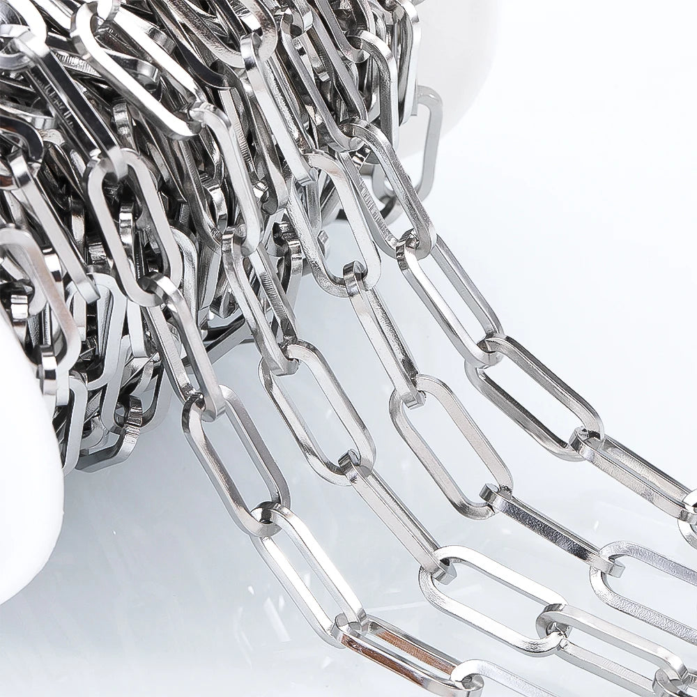 1M NO FADE Stainless Steel Square Link Chain for DIY Necklace Bracelet 6.5mm Rolo Cable Link Chains Jewelry Making Supplies Bulk