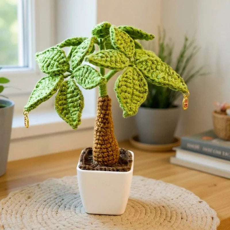 Handmade Crochet Money Tree Potted Stuffed Plants Finished Woven Bouquet Home Desktop Decor Christmas Graduation Gifts