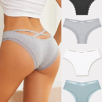 4PCS Women's Cotton Briefs Sexy Female Underpants Elasticity Comfortable Underwear Panties Lingerie S-XL  Solid Color Intimate
