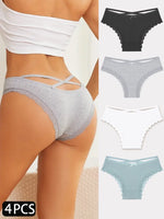 4PCS Women's Cotton Briefs Sexy Female Underpants Elasticity Comfortable Underwear Panties Lingerie S-XL  Solid Color Intimate