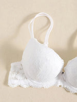 1 Set Elegant Erotic Lace Embroidery Breathable Fabric Lingeries : Push-Up Bra, Low Waist Sheer Panty - Ultimate Valentine's Day