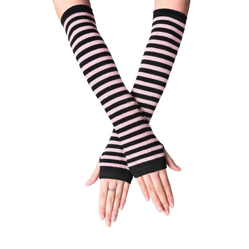 Winter Warm Long Sleeves Gloves for Man Women Fingerless Stripe Hip-Hop Knitted Elbow Mittens Elastic Outdoor Warmer Arm