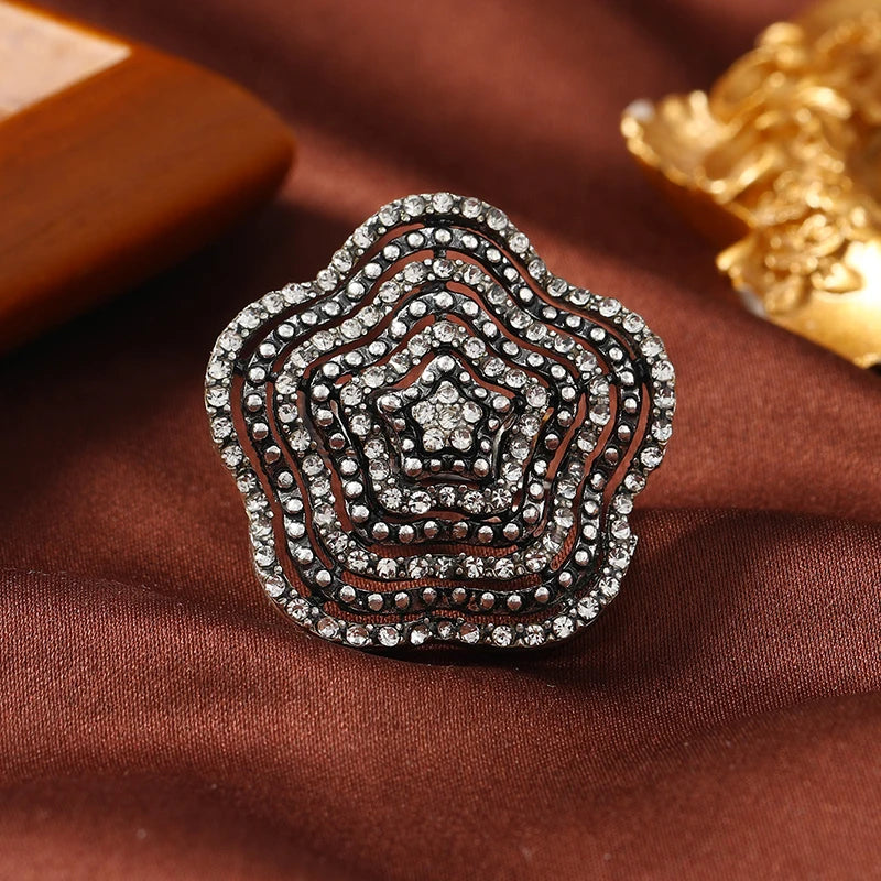 Fashion New Creative Design Style Personalized Exaggerated Layered Full Diamond Ring Geometric Retro Temperament Ring