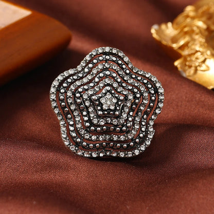 Fashion New Creative Design Style Personalized Exaggerated Layered Full Diamond Ring Geometric Retro Temperament Ring
