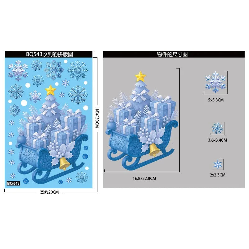 Christmas Window Stickers Winter Snowman Santa Claus Snowflake Elk Static Stickers Glass Ornaments Merry Christmas Decor